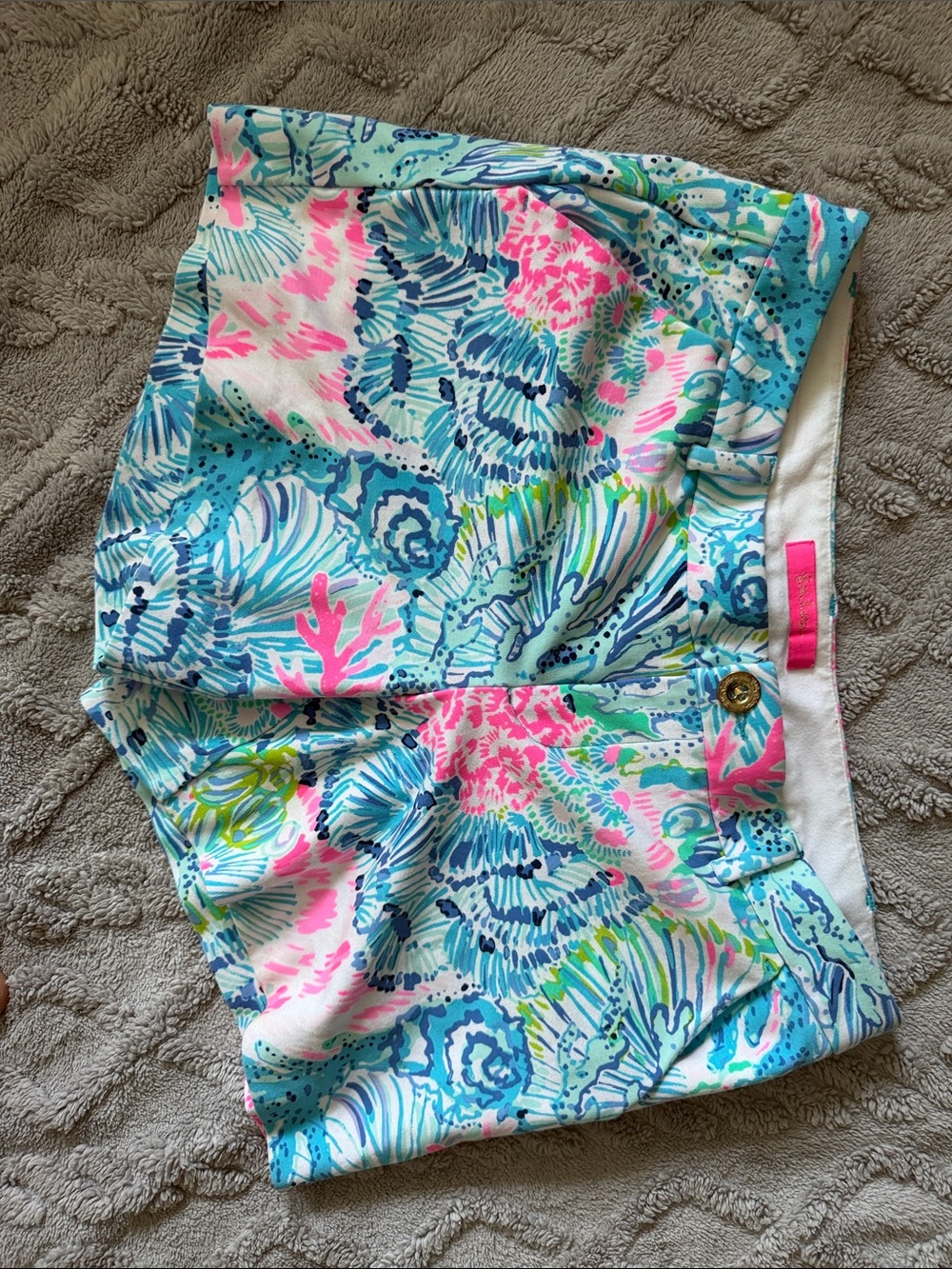 Bright Tropical Print Cotton Shorts - Pink & Blue